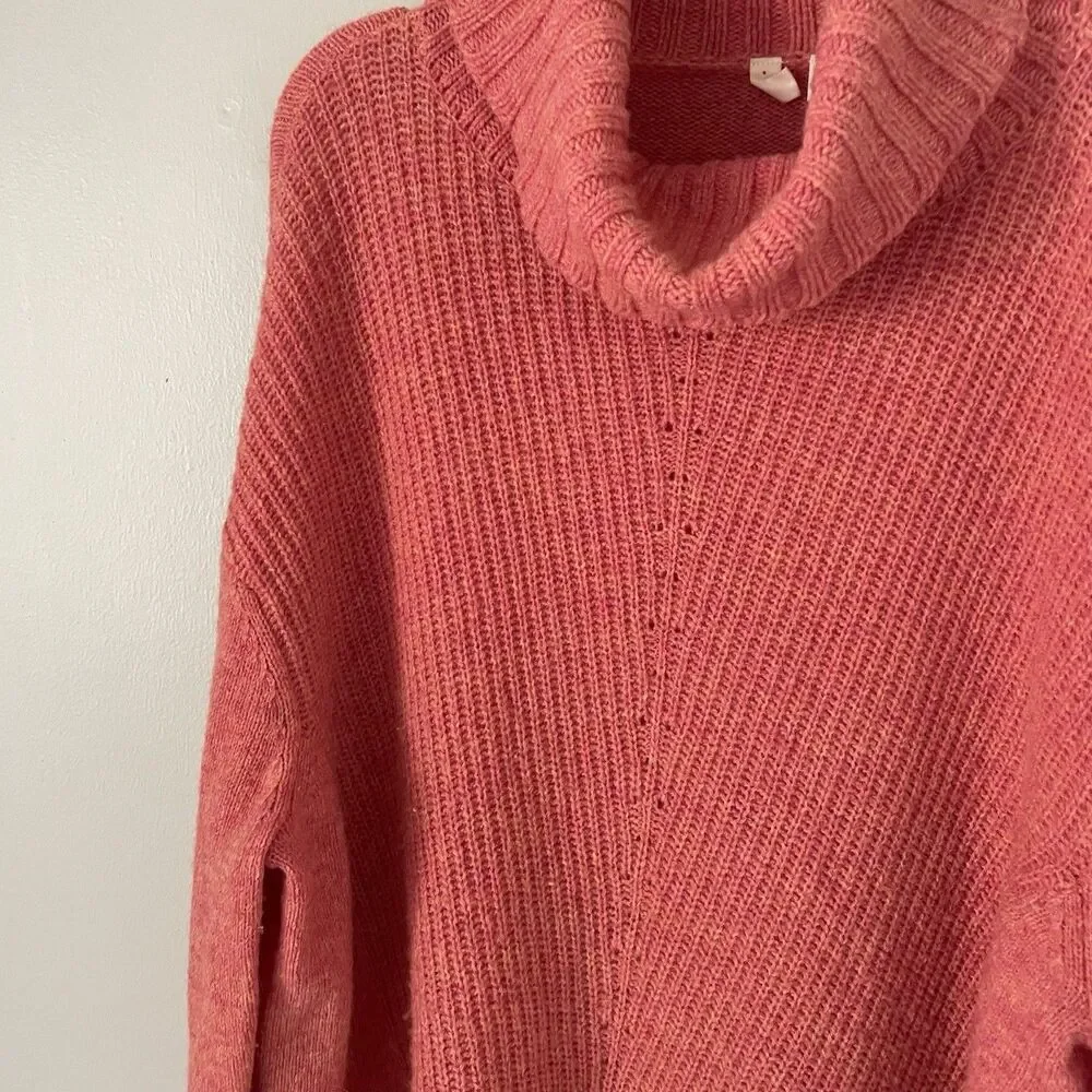 Anthropologie Moth Size M Coral Wool Blend Turtle Funnel Neck Sweater Pullover